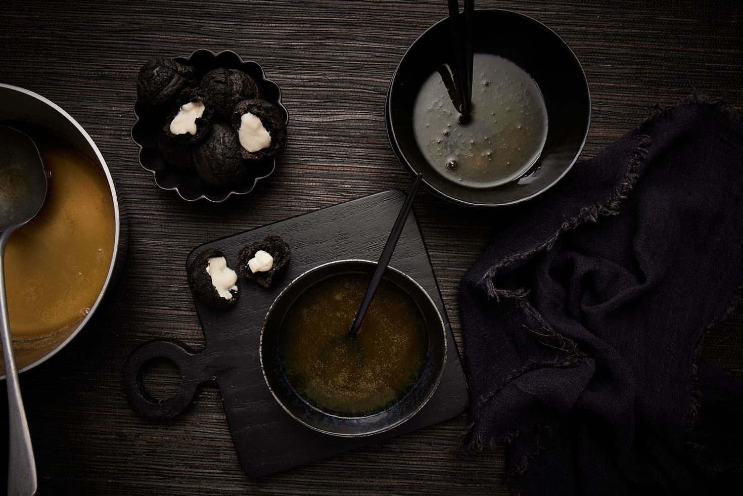 Pumpkin soup with blue cheese puffs