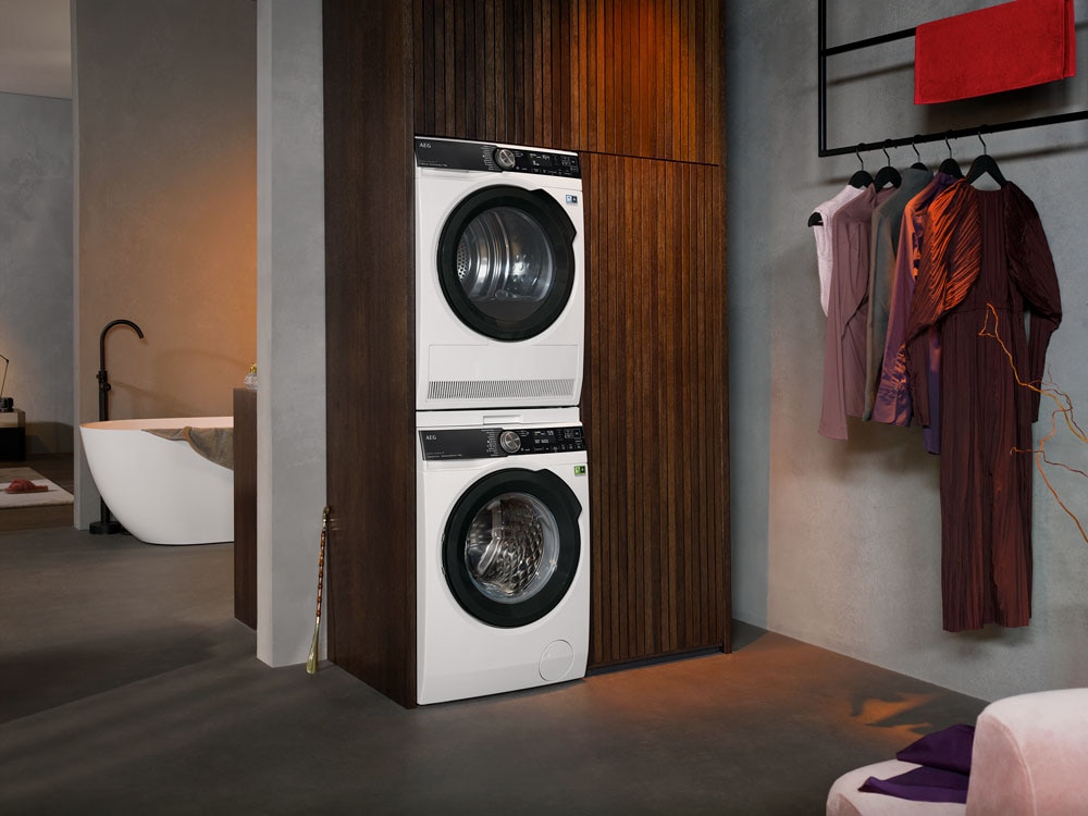 AEG Washing Machine and Dryer in a laundry room