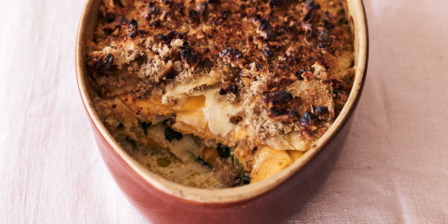 Pumpkin and silverbeet gratin with sage cream (au gratin)